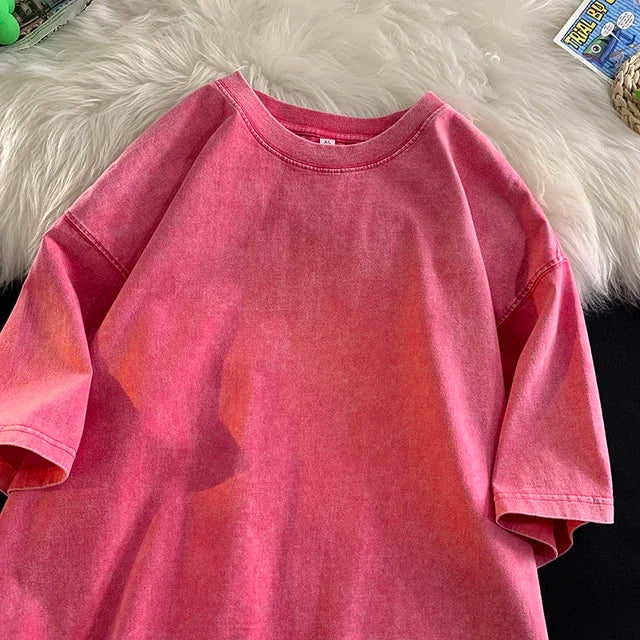 Vintage T-shirt Oversized Men's T Shirt Short Sleeve T-shirt T-shirts for Men Men's Cotton T-shirt Pink Oversize T-shirt Y2k