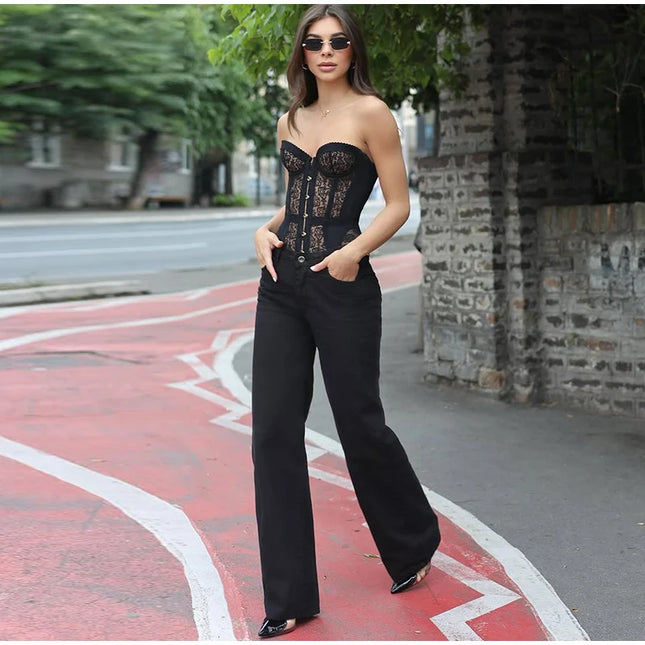 Fashion Women Sexy Lace Patchwork Sequin Sling Top Off Shoulder Backless Sleeveless See Through Slim Vests 2025 Lady Club Wear