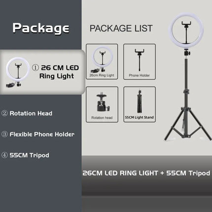 10" LED Selfie Ring Stuido Light Home Lighting Dimmable Round Lamp Tripod Trepied Makeup Selfie Ring Lamp Phone LIGHT FOR VIDEO
