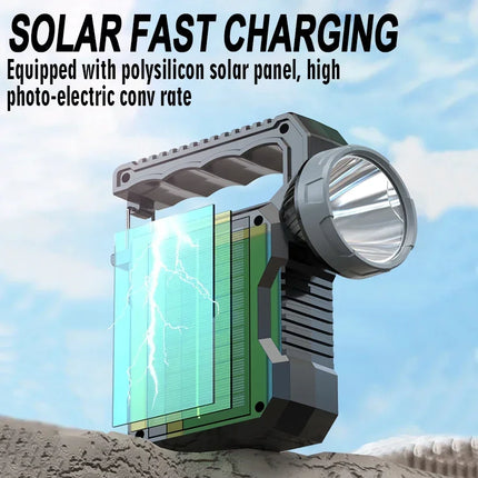 New Upgrade Rechargeable High Power Solar LED COB Flashlight With Power Bank Waterproof Multifunctional Hand Lamp For Outdoor
