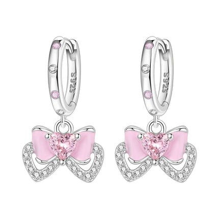 Hot Sale Original 925 Sterling Silver Zircon Pink Paw Print Earrings Heart Flower Leaf Design Women Party Jewelry Gift Ear Loops