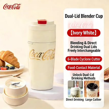 Coca-Cola 2-in-1 Portable Juicer Cup & Thermos 600ml Wireless USB Rechargeable 3000mAh 6-Blade Blender