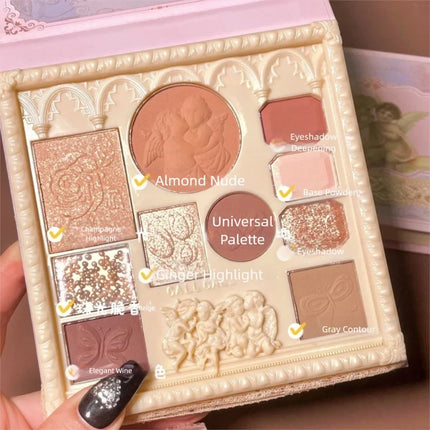 Pearl Matte Waterproof Eye Shadow Palette Blush Glitter Highlighter All In One Embossed Angel Face Contour Makeup Collection