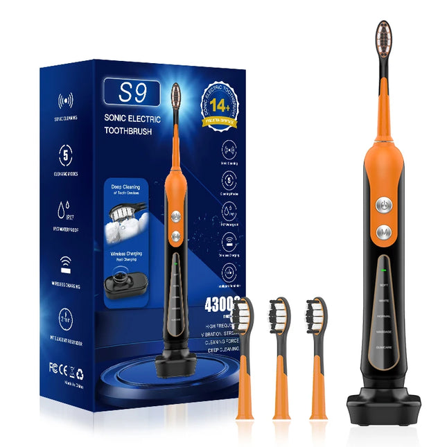 S9 Sonic Electric Toothbrush for Adult Whitening & Gum Care, Rechargeable 180-Day Battery, 5 Modes, IPX7 Waterproof, 4 Brush Heads
