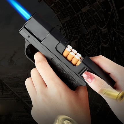 Creative Pistol Lighter Cigarette Box 10PCS Jet Butane Gas Torch Lighter Welding Gun Windproof Cigar Lighter Unusual Men Gift