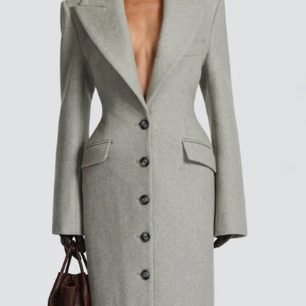 Women's Long Coat Slim V Neck Single Breasted Overcoats Shoulder Pad Maxi Jackets with Belt 2025 New Winter Lady Commute Outwear