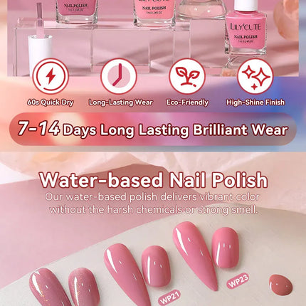 LILYCUTE 7ml Water-Based Nail Polish 40 Colors Long Lasting Quick Drying No Need of Lamp to Cure Nail Supplies For Nail Manicure