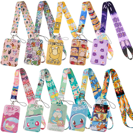 Potdemiel Pokemon Pikachu Cartoon PVC Card Cover Student Campus Hanging Neck Bag Card Holder Lanyard ID Card Holders key chain