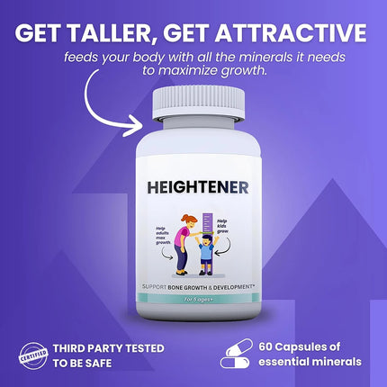 Heightener - Natural Height Growth Supplement for Kids, Teens and Adults to Increase Bone Strength and Grow Taller, Height Pills