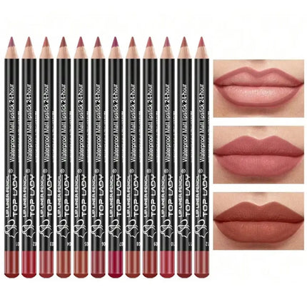 12pcs Lip Liner Pen 12 Colors Professional Lip Liner Pencil and Matte Lip Non-stick Cup Nude Lipstick Pencil SET lip liner set