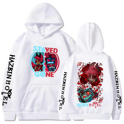 Anime Hazbin Hotel Peripherals Vox Angel Dust Graphic Print Hoodie Harajuku Pullover Man Woman Loose Casual Oversized Sweatshirt