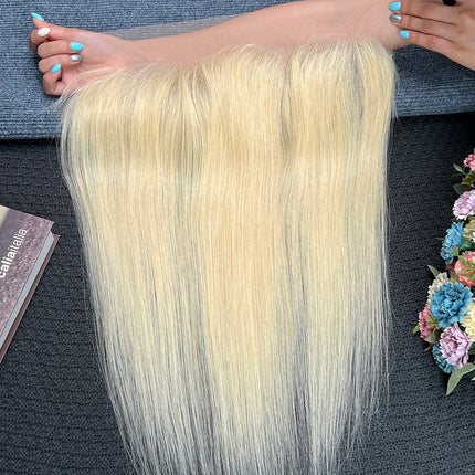 13x4 Transparent Lace Frontal #613 Blonde Color Straight Human Hair Bleached Knots Preplucked Invisible Lace Closure Virgin Hair