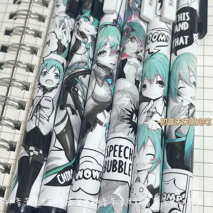 Anime Hatsune Miku 6Pcs/set Black Gel Pen 0.5 Lack Ink Signature Pen School Writing Supplies Stationery Children Festivalgift