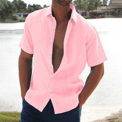 Men's casual short-sleeved shirt linen top casual street wear lapel button shirt men's retro vacation shirt XS-6XL fast delivery