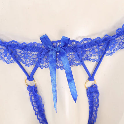 Mens Sexy Frilly Lace Open Penis Pouch Thongs Bow Elastic Waistband G-string Crotchless T-back Lingerie Sissy Underwear