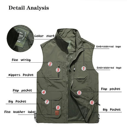 2026 New Quick Dry Thin Outdoor Casual Vest Men's Fishing Photography Multi-Pocket Lightweight Breathable Comfortable Vest Top