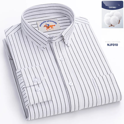 Plus Size 5XL 100% Cotton Oxford Long Sleeve Shirts for Men Slim Fit Formal Plain Shirt Striped Tops Office White Business Cloth