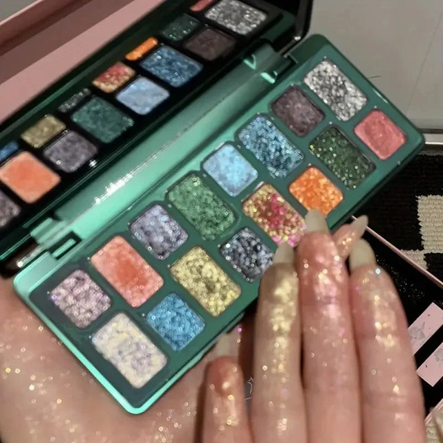 16-Color Sparkling Diamond Eyeshadow Palette-High Pigments,Metallic & Pearl Finishes,Versatile Face and Eye Makeup Kit, Matte