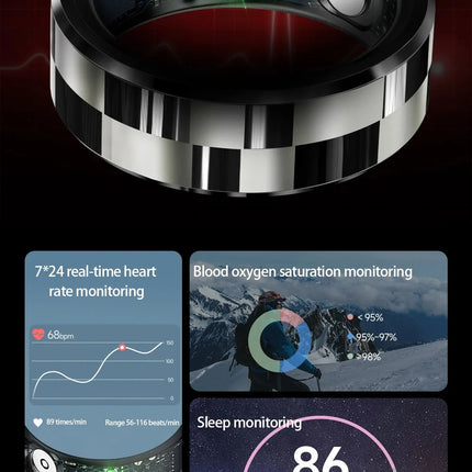 Smart Ring Luxury Fashion Finger Ring Men 5ATM Waterproof Support Swimming Health Tracker Heart Rate Blood Oxygen Monitoring New
