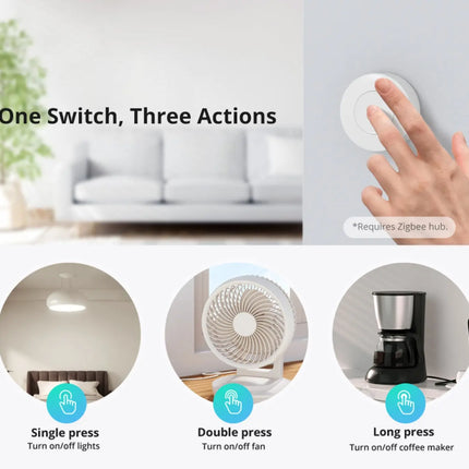 SONOFF SNZB 01P Zigbee Smart Button, Wireless Remote Control for Lights & Scenes, Single/Double/Long Press for Home Assistant