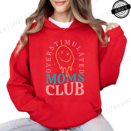 Overstimulated Moms Club Hoodies for Women,Mama Birthday Women's Sweatshirts Clothing,Funny Mama Hooded Hoodies,Mother Gifts