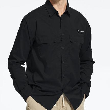 Summer Men's UPF 50+ Casual Long Sleeve Fishing Shirts, Lightweight Tactical Button Down Shirt with Breathable Back Mesh
