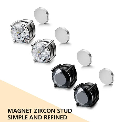 1Pairs Crystal Strong Magnetic Ear Stud Clip Earrings for Men and Women Punk Round Zircon Magnet Earrings Non Piercing Jewelry