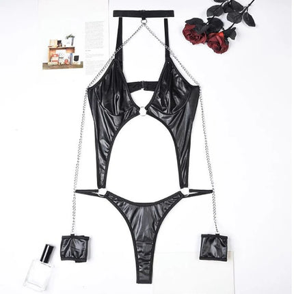 PU Leather Dress Erotic Lingerie Sex Costumes Erotic Dress Sex Clothes Dance Clubwear Sexy Women Lingerie Babydoll Underwear