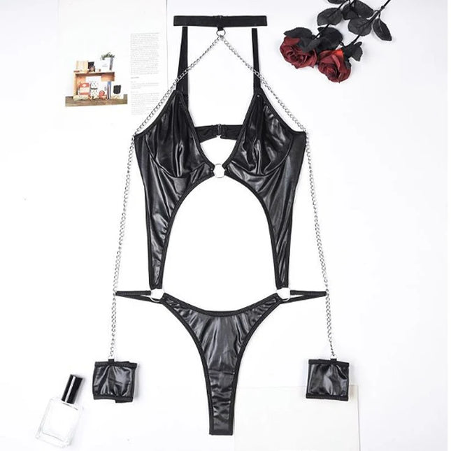 PU Leather Dress Erotic Lingerie Sex Costumes Erotic Dress Sex Clothes Dance Clubwear Sexy Women Lingerie Babydoll Underwear
