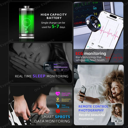 2026 New Smart Ring ECG Detection Blood Pressure,Heart Rate Ring,Body Temperature Monitor Waterproof GPS Tracking Men Women Ring