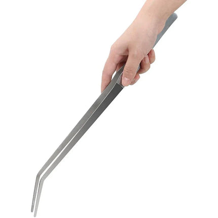Stainless steel thick curved straight tweezers 48cm long teeth anti slip pet feeding tool, aquarium plant tweezers