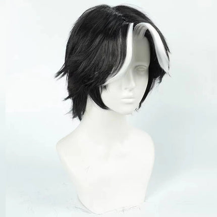 Cosplay Wig Hazbin Hotel Anime Wig Husk Black -white Synthetic Wig Role Play Male Widow's Peak Wig with Wigcap for Halloween