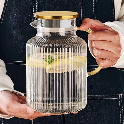 JUSTINLAU 1.8L Cold Water Pitcher High Borosilicate Glass Fruit Tea Kettle Stripe Boiled Water Jug Summer Juice Drink Tea Kettle