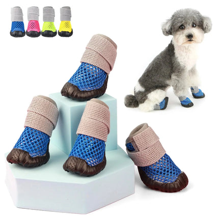 Breathable Mesh Small Dog Shoes, Anti-Slip Rubber Sole, Adjustable Paw Protectors for Hot Pavement, Walking Running Boots Summer