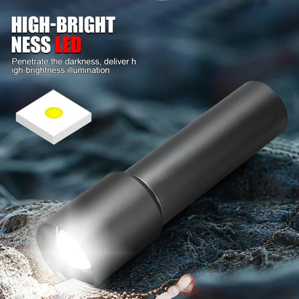 Mini Flashlight USB Rechargeable Aluminum Alloy Flashlight Super Bright LED Bead Adjustable Focus Long-range Portable Flashlight