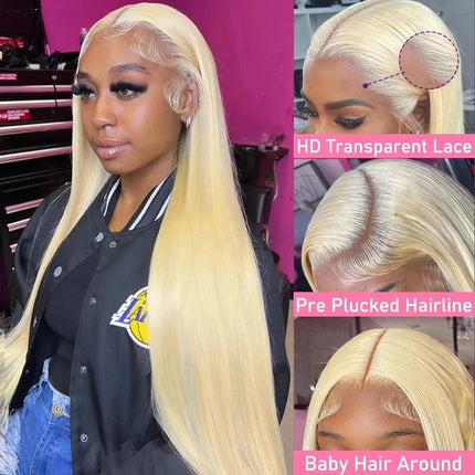 40 inch 613 Honey Blonde Color Straight 13x4 Lace Front Human Hair Wigs For Women Brazilian 13x6 HD Transparent Lace Frontal Wig