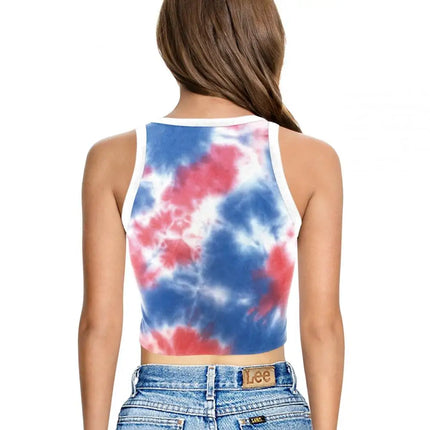 Nadanbao Women's Vest Summer Casual American Flag Tie Dyeing Cropped Tight Sleeveless T-Shirt Streetwear Crop Tops Y2K Tees