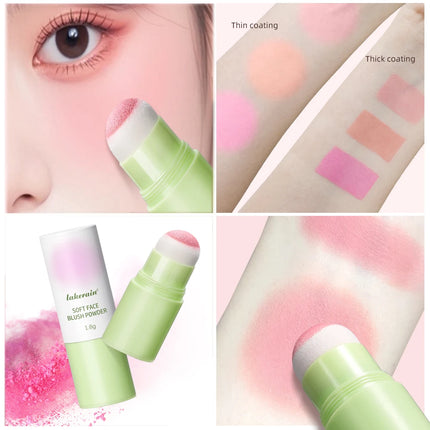 Soft Fog Blush Stick Face Blusher Patting Powder Blusher for Cheeks Cute Korean Style Waterproof Blush Sponge Brush Head 3Colors