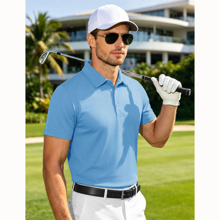 MAGCOMSEN Men's Tactical Polo Shirt Quick Dry Performance Pique Work Golf Shirt Sunglasses Loop Sleeve Pen Pocket