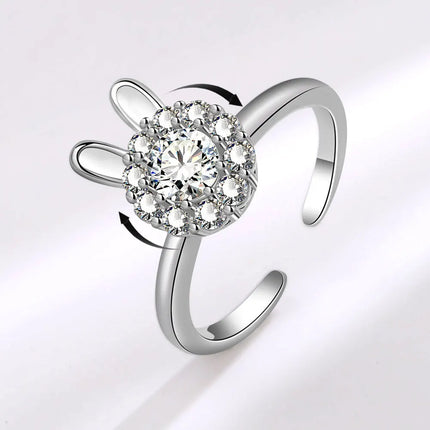 VENTFILLE 925 Sterling Silver Moon And Stars Zircon Rotatable Ring For Women Gift Diamond Relieve Stress Ring Jewelry Wholesale