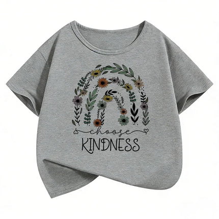 Choose Kindness with Flower Printed T-Shirts Fashion Kids Children's T-Shirt Boys Girls Summer Spring Casual Top Tee Shirt