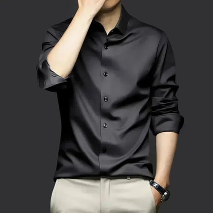 S-6XL Men's Blue Shirt Business Leisure Social Fashion High Quality Ice Silk Shirt Casual Work Top