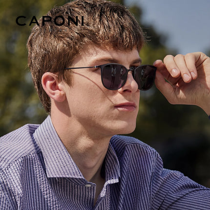 CAPONI Oval Men's Sunglasses Photochromic Polarized Sun Glasses For Men Protect UV Ray Super Light Driving Black Glasses BS520