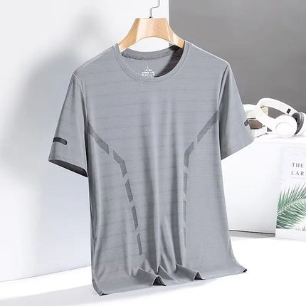 Ice Silk Short Sleeve T-Shirt Men's Summer Thin Quick Dry Mesh Sport Fitness Half Sleeve Casual Elastic T Summer Wear