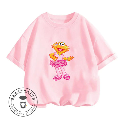 2026 Summer Fashion Sesame Street Crew Neck T-Shirt 3-14Y Boys Girls Cute Kawaii Cartoon Street Hot Outdoor Casual Lovely