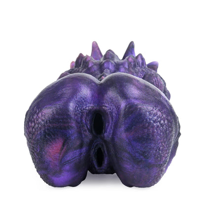 SHAZ Fantasy Purple Dragon with Breast Shaped Masturbator, Body-Safe Platinum Silicone Dual Channel Stroker, Male Pleasure Toy