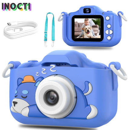 Blue Dog Kids Camera 1080P HD Digital Camera 2.0" Dual Lens Selfie Video Camera with Games Birthday Gift Toys for Boys