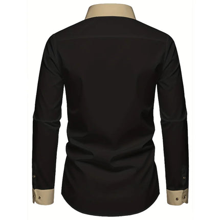 FGKKS Men Black Shirt Brand New High Street Patchwork Long Sleeve Smart Casual Elastic Man Business Dress Shirts