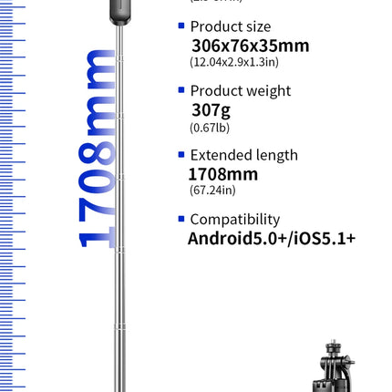 FANGTUOSI New 1.7M Wireless Selfie Stick Tripod Foldable Stand For Gopro Action Cameras Smartphones Balance Steady Shooting Live