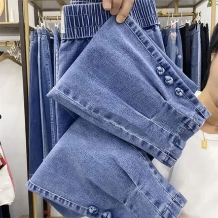 2025New Spring Autumn High Elasticity Women Jean Korean Loose Straight Ankle-Length Cowboy Pants Female Extends Denim Pants Lady